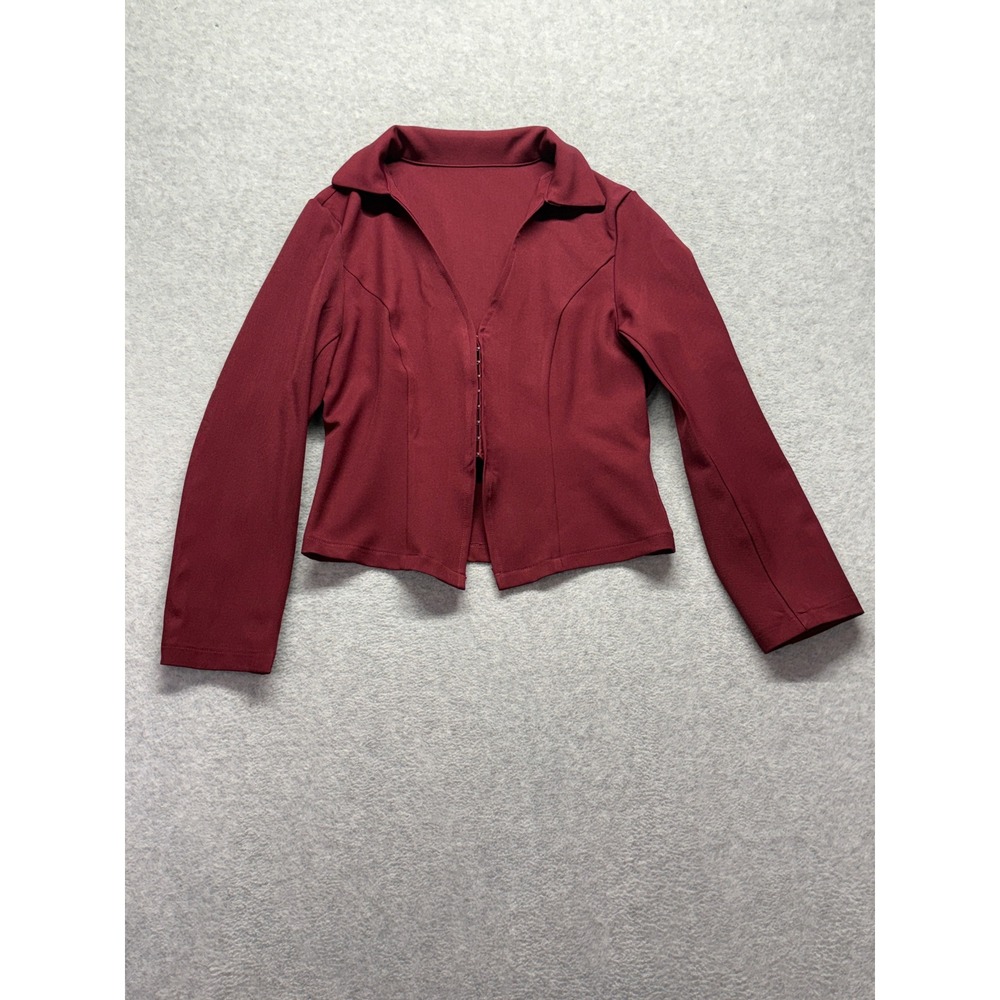 Shein Womens Burgundy Hook and Eye Long Sleeve Collared Blouse Top Size L